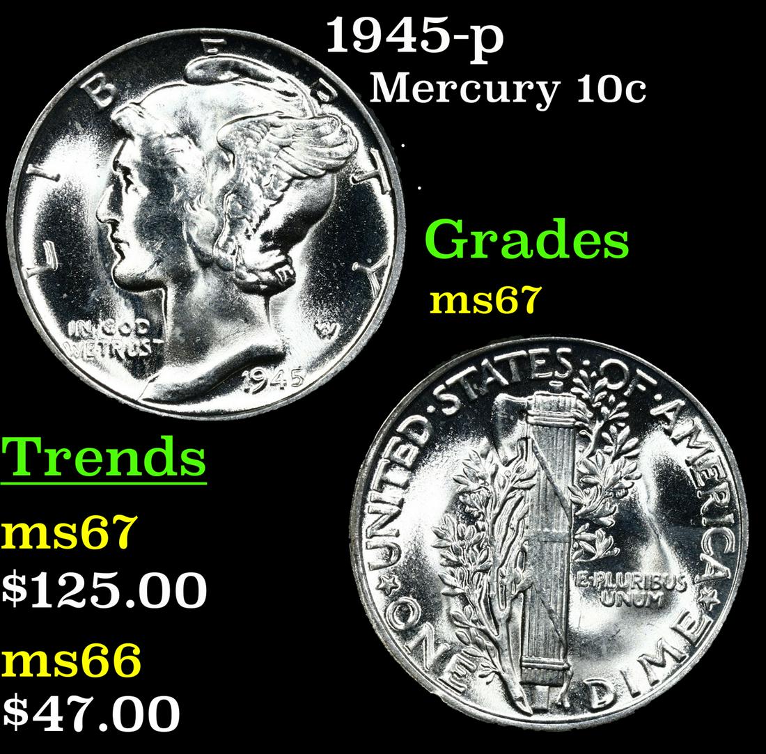 1945-p Mercury Dime 10c Grades GEM++ Unc (1 of 3)