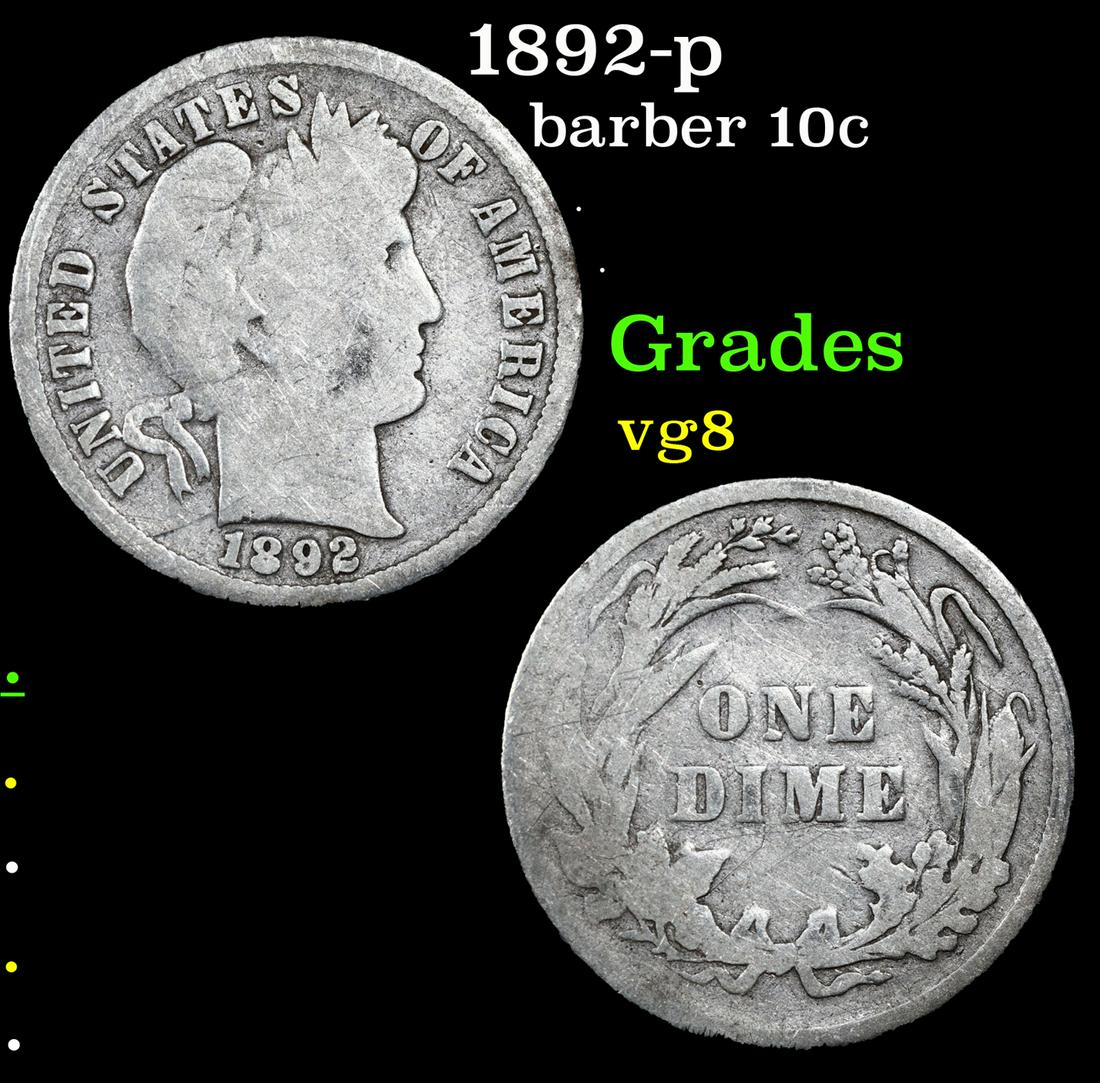 1892-p Barber Dime 10c Grades vg, very good (1 of 3)