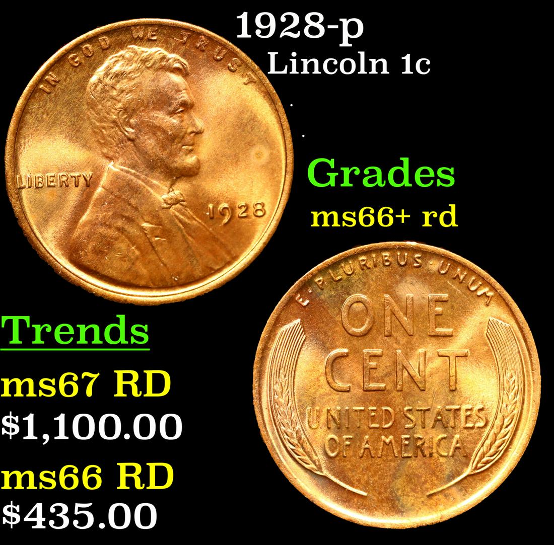 1928-p Lincoln Cent 1c Graded ms66+ rd By SEGS (1 of 5)