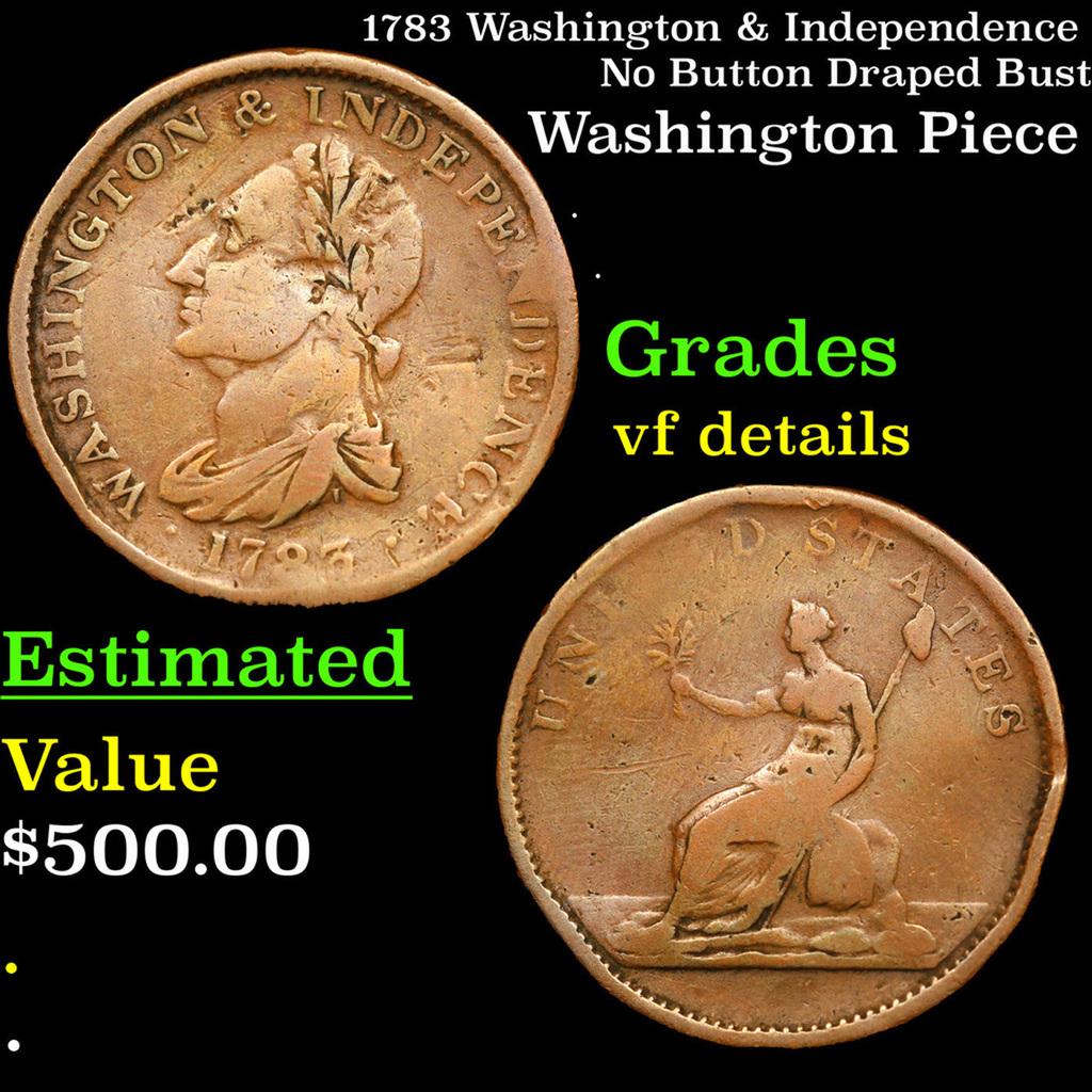 1783 Washington & Independence No Button Draped Bust Grades vf details (1 of 3)