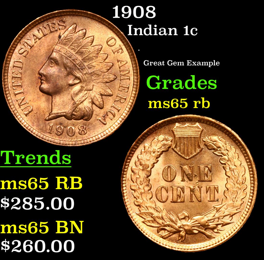 1908 Indian Cent 1c Grades GEM Unc RB (1 of 3)