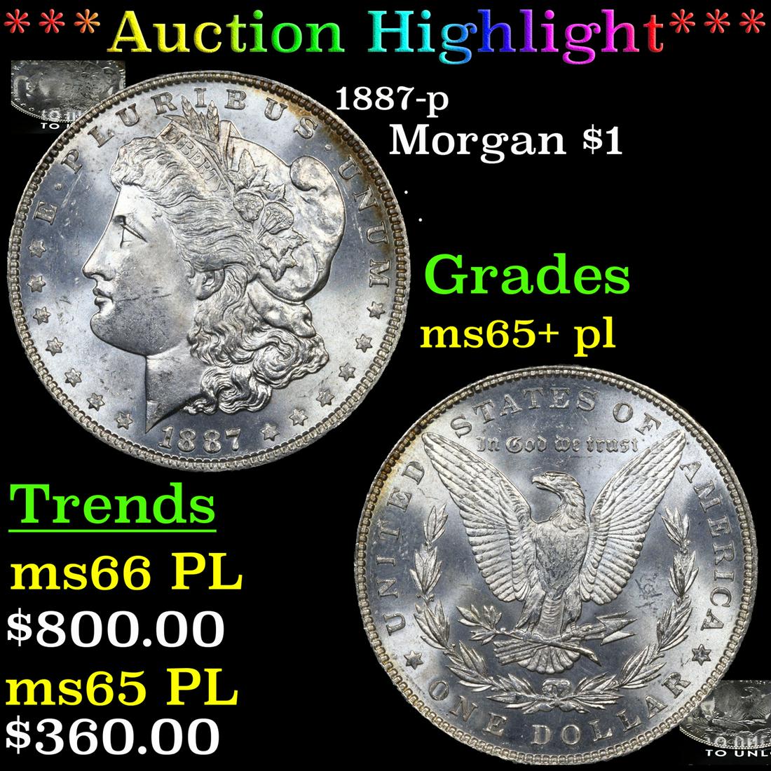 1887-p Morgan Dollar $1 Graded ms65+ pl (1 of 7)