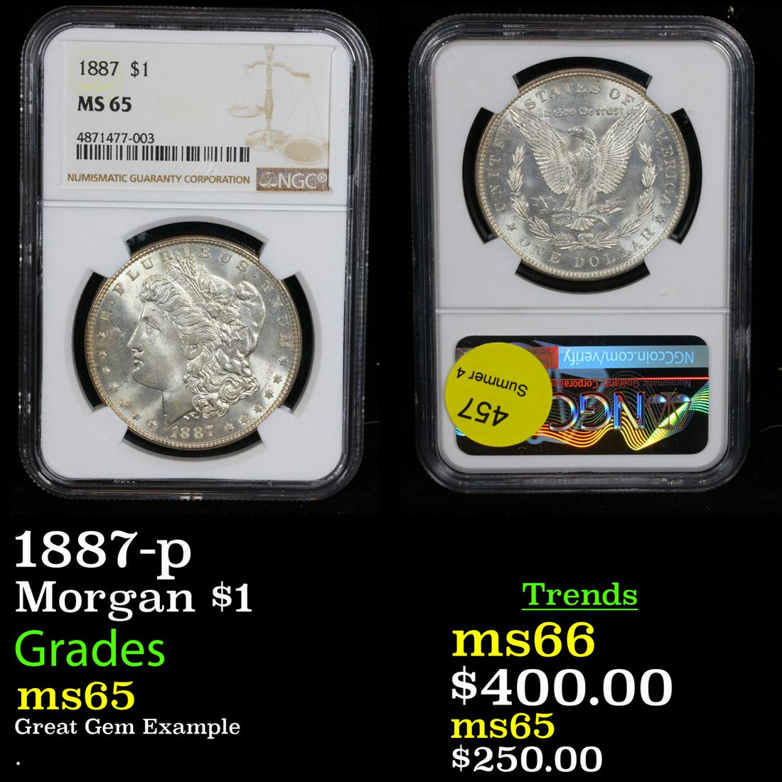 NGC 1887-p Morgan Dollar $1 Graded ms65 By NGC (1 of 3)