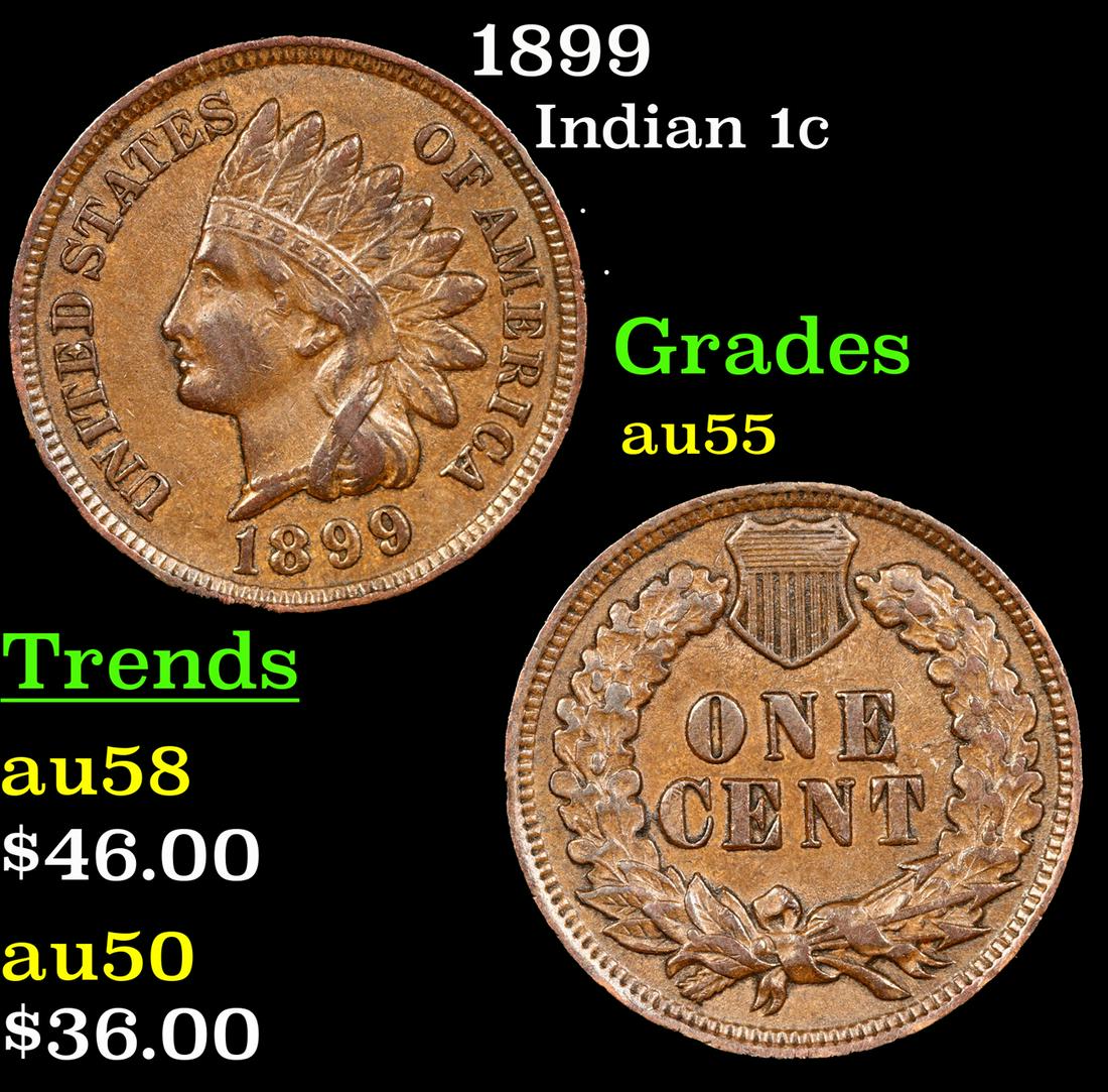 1899 Indian Cent 1c Grades Choice AU (1 of 3)