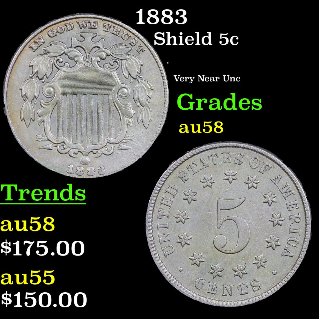 1883 Shield Nickel 5c Grades Choice AU/BU Slider (1 of 3)