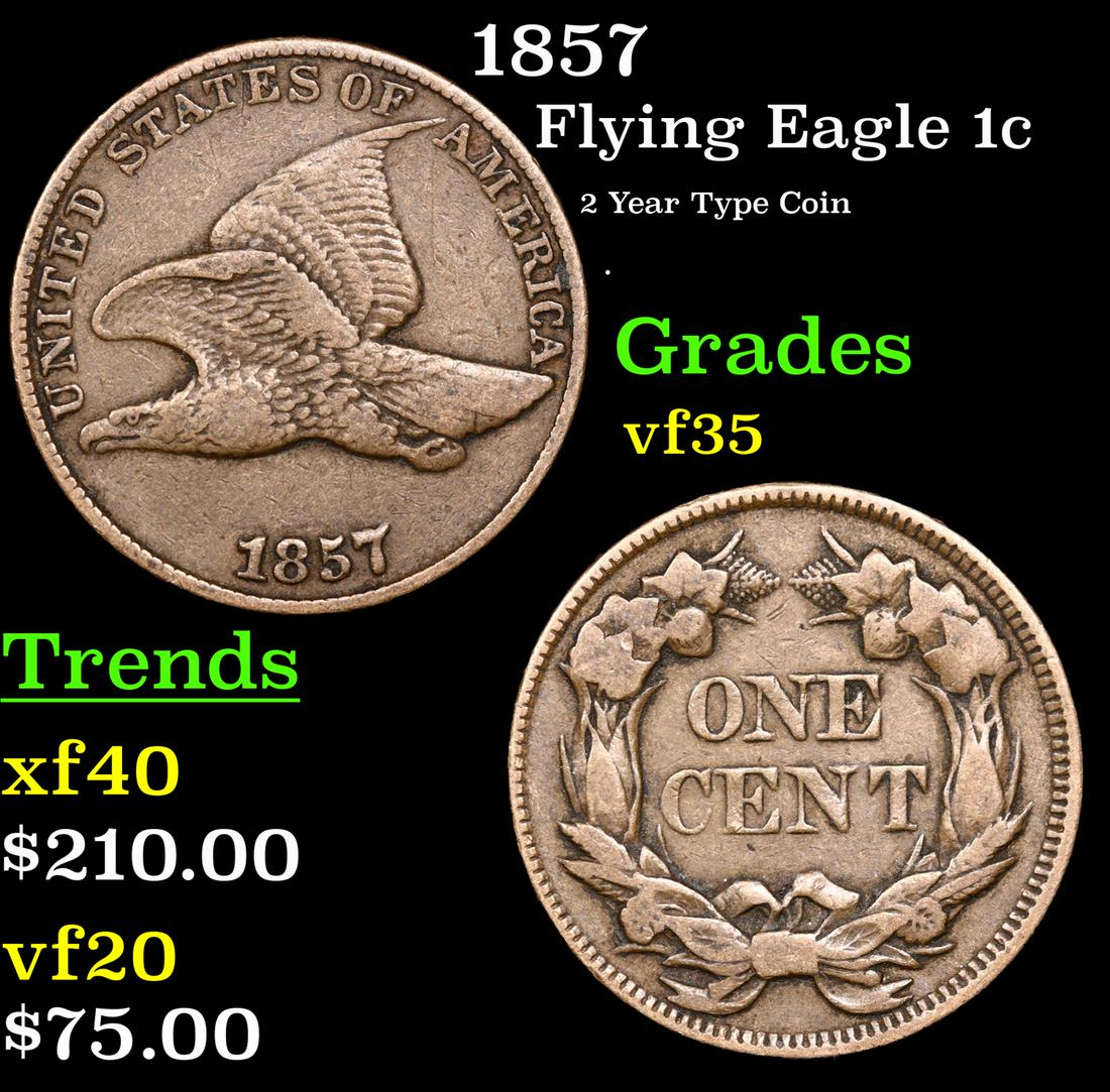 1857 Flying Eagle Cent 1c Grades vf++ (1 of 3)