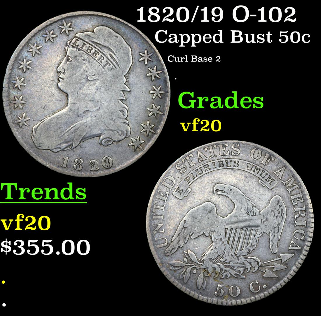 1820/19 Capped Bust Half Dollar O-102 50c Graded vf20 By SEGS (1 of 5)