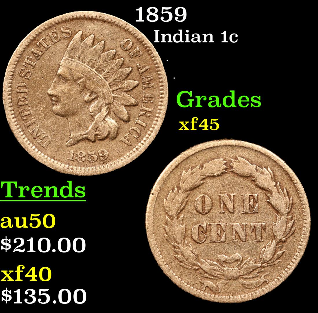 1859 Indian Cent 1c Grades xf+ (1 of 3)