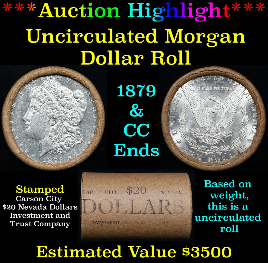 ***Auction Highlight*** 1879 & CC Uncirculated Morgan Dollar Shotgun Roll (fc) (1 of 4)