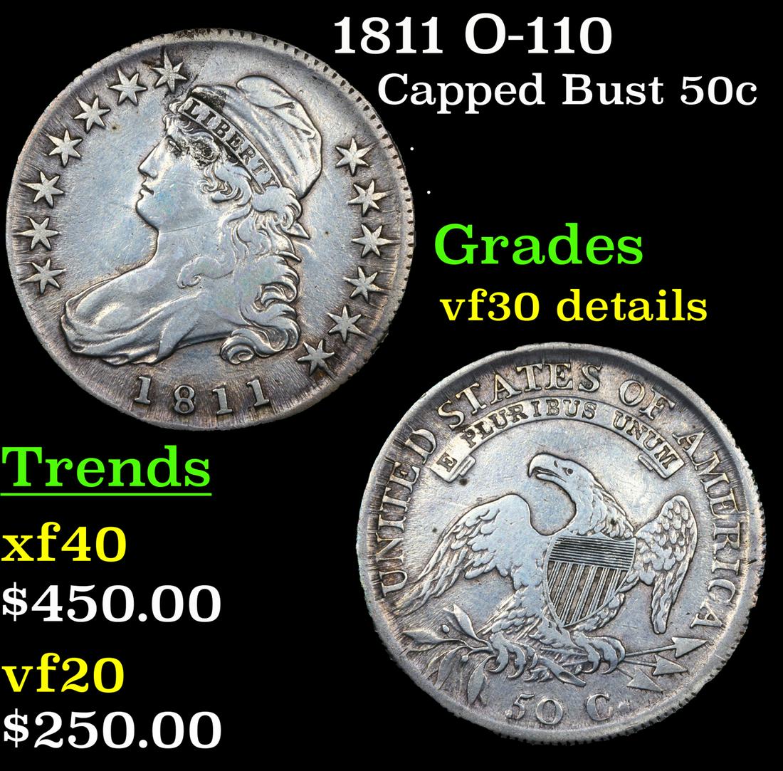 1811 Capped Bust Half Dollar O-110 50c Graded vf30 details By SEGS (1 of 5)