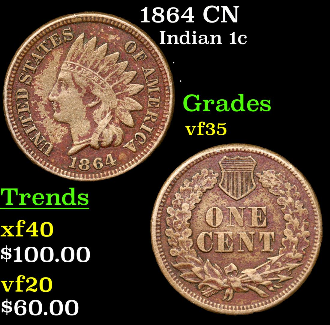 1864 CN Indian Cent 1c Grades vf++ (1 of 3)