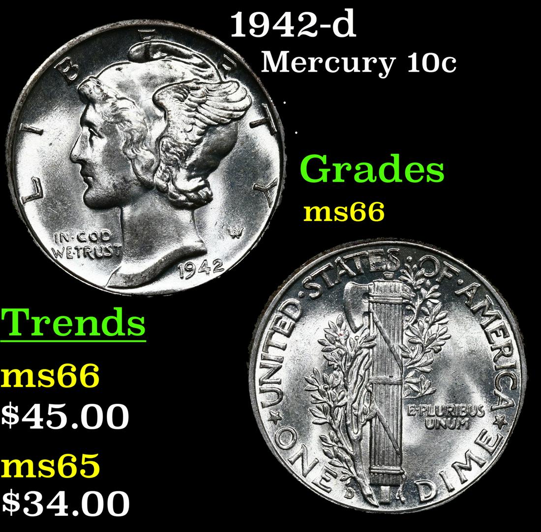 1942-d Mercury Dime 10c Grades GEM+ Unc (1 of 3)