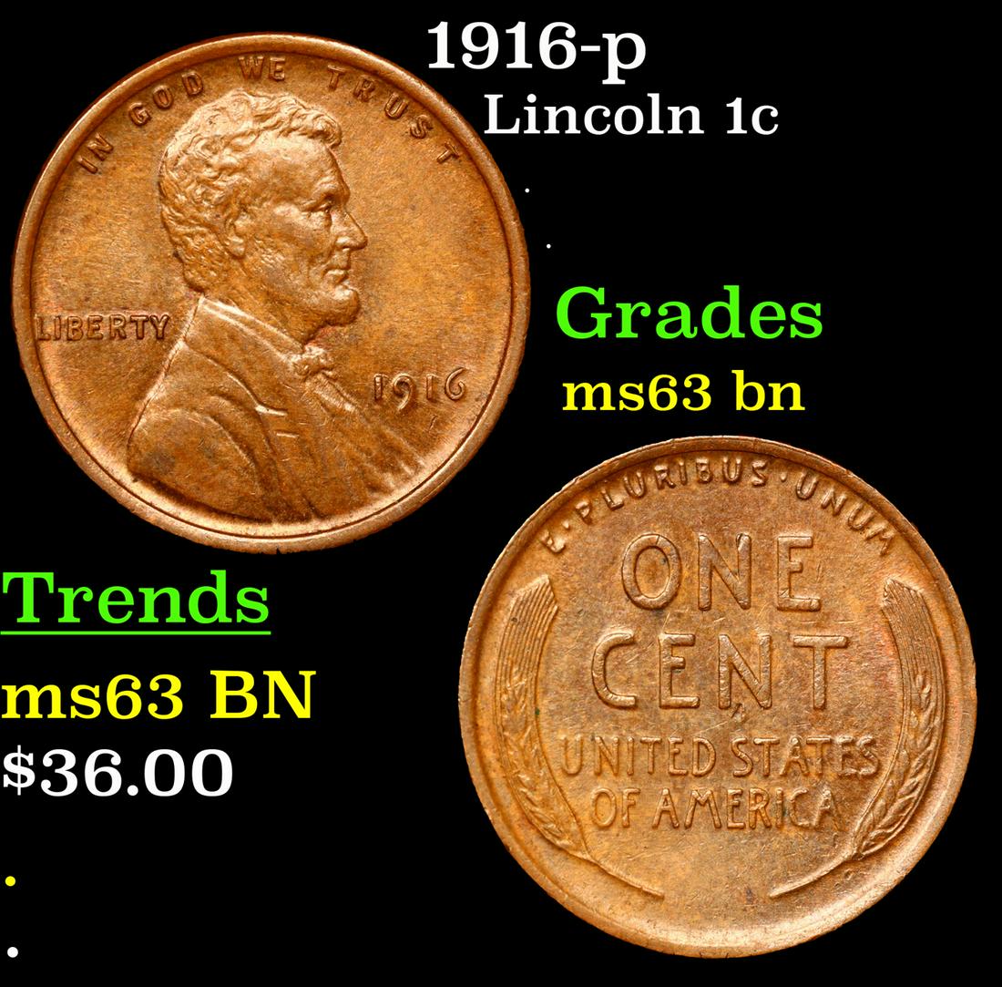 1916-p Lincoln Cent 1c Grades Select Unc BN (1 of 3)