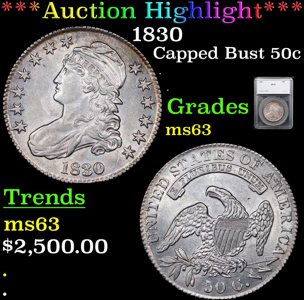 ***Auction Highlight*** 1830 Capped Bust Half Dollar 50c Graded ms63 By SEGS (fc) (1 of 5)