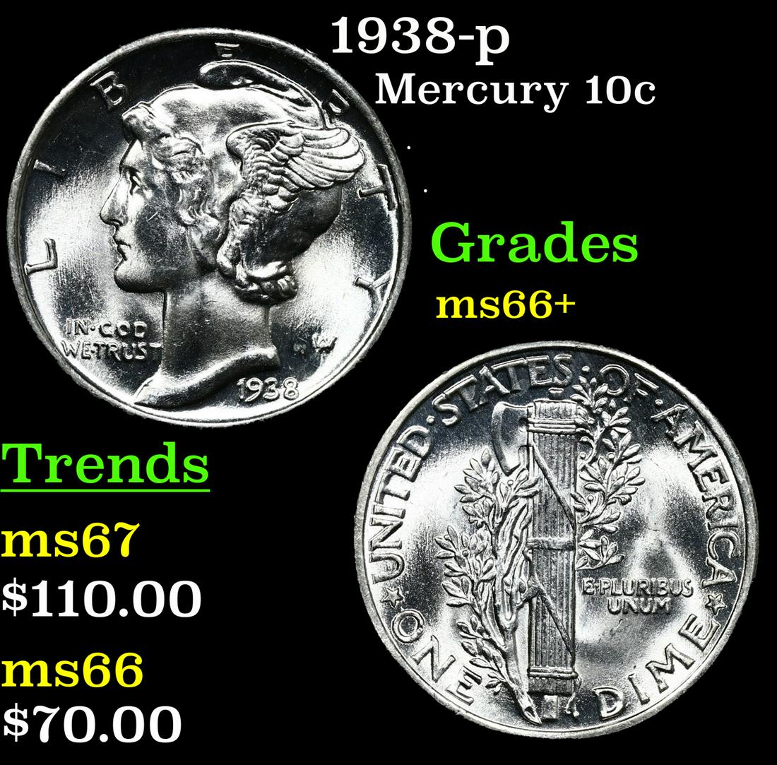 1938-p Mercury Dime 10c Grades GEM++ Unc (1 of 3)