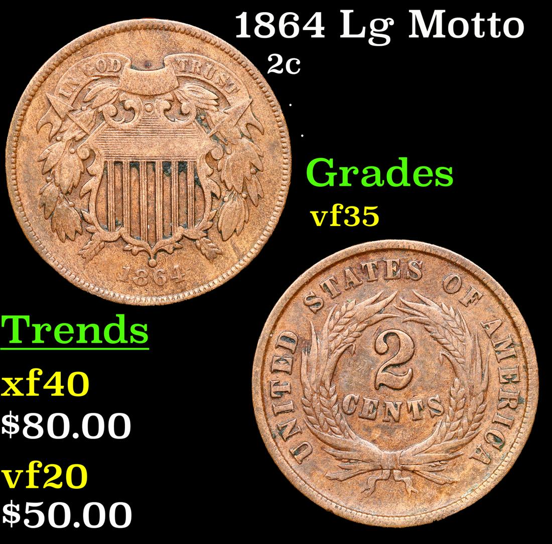 1864 Lg Motto Two Cent Piece 2c Grades vf++ (1 of 3)