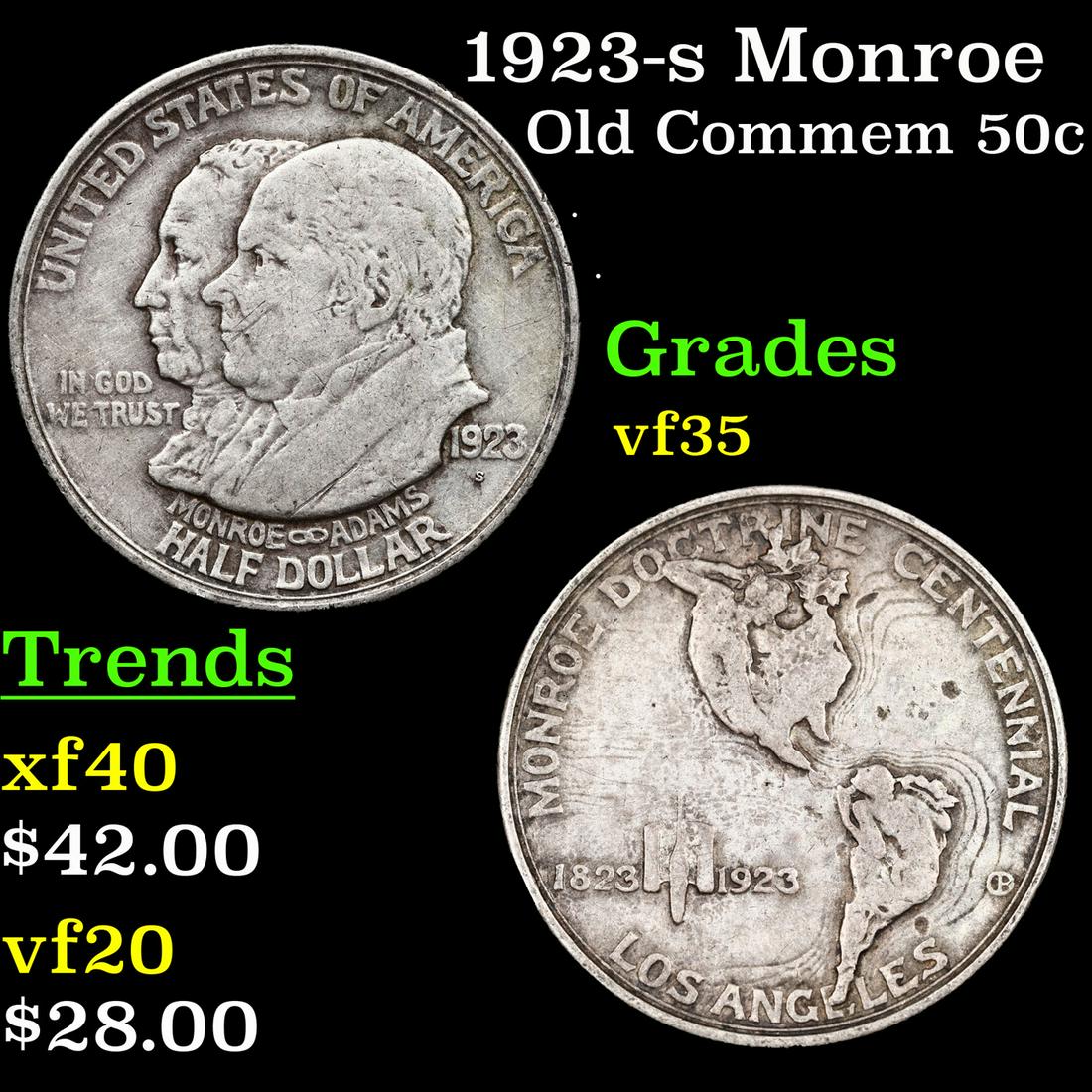 1923-s Monroe Old Commem Half Dollar 50c Grades vf++ (1 of 3)
