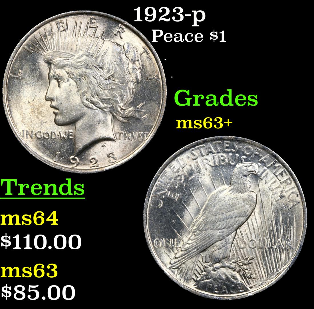 1923-p Peace Dollar $1 Grades Select+ Unc (1 of 3)