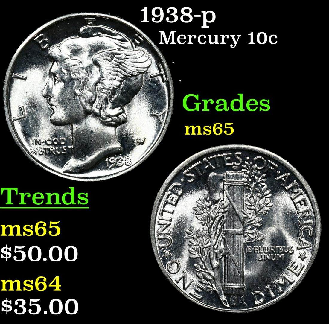 1938-p Mercury Dime 10c Grades GEM Unc (1 of 3)