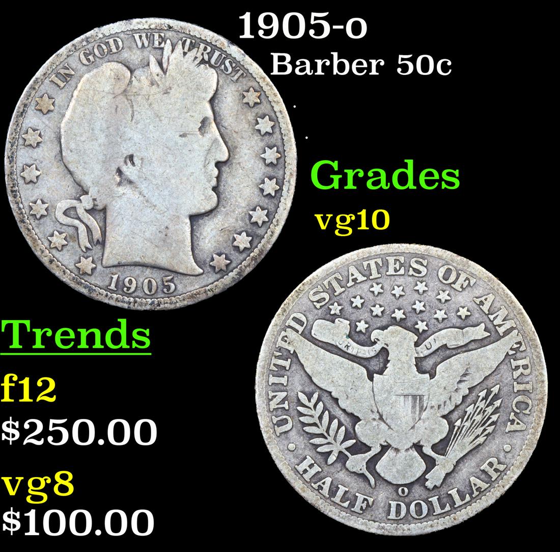 1905-o Barber Half Dollars 50c Grades vg+ (1 of 3)