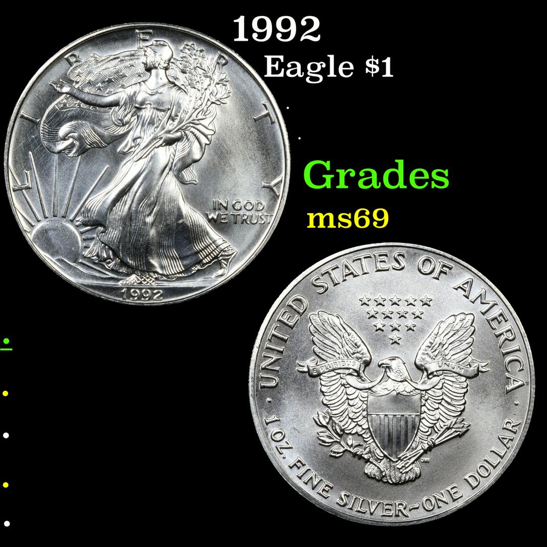 1992 Silver Eagle Dollar $1 Grades ms69 (1 of 3)