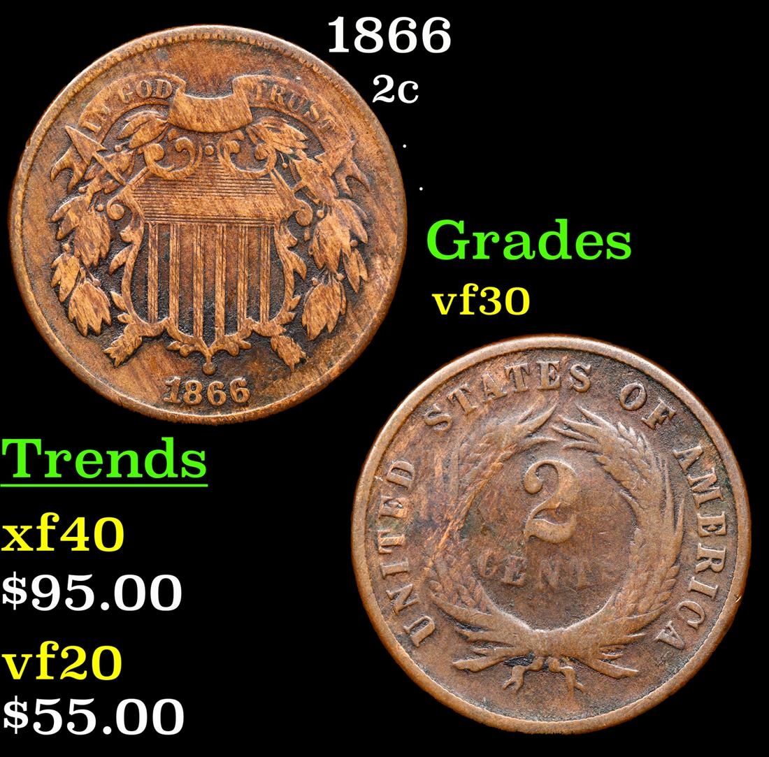 1866 Two Cent Piece 2c Grades vf++ (1 of 3)