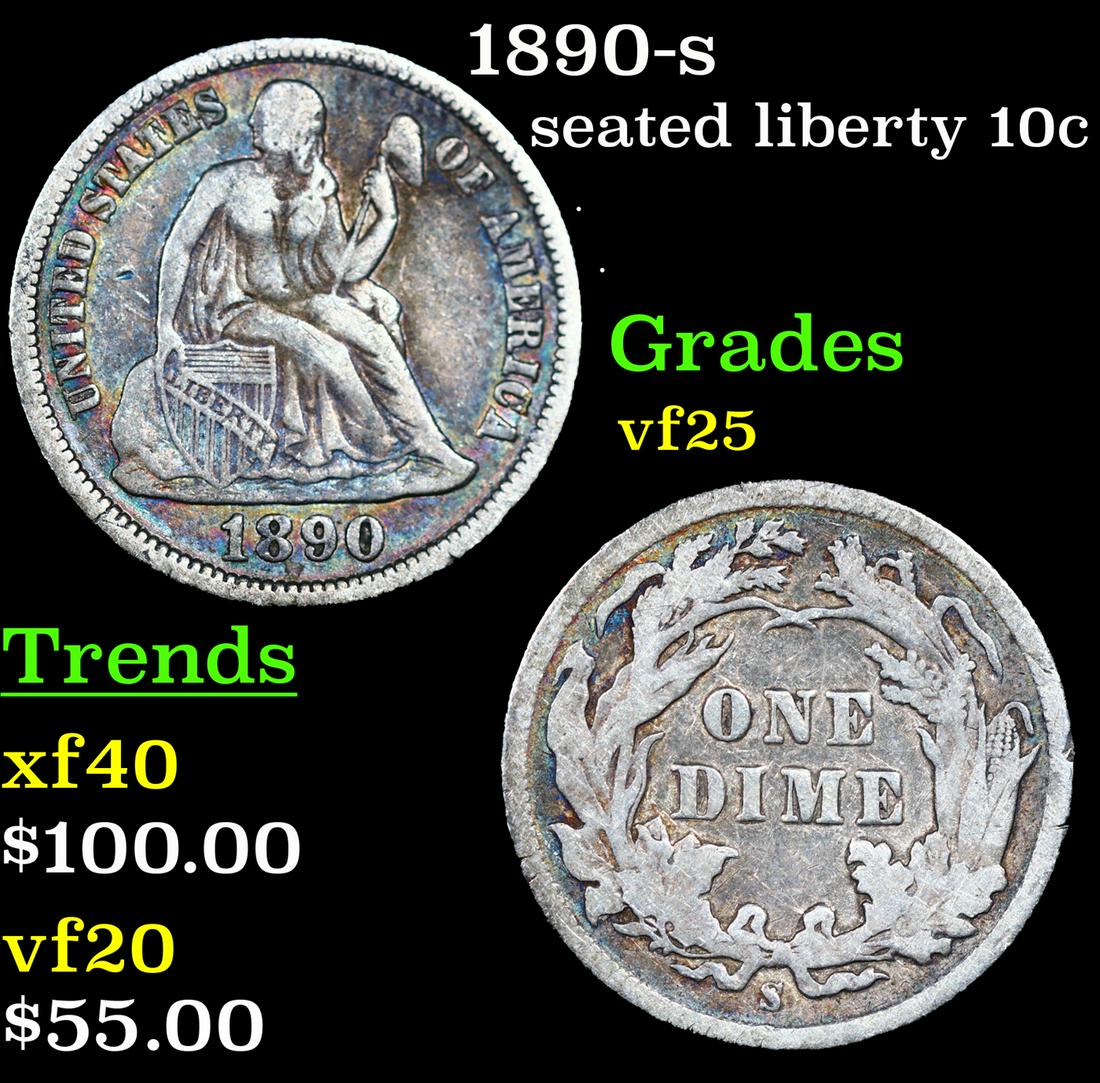 1890-s Seated Liberty Dime 10c Grades vf+ (1 of 3)