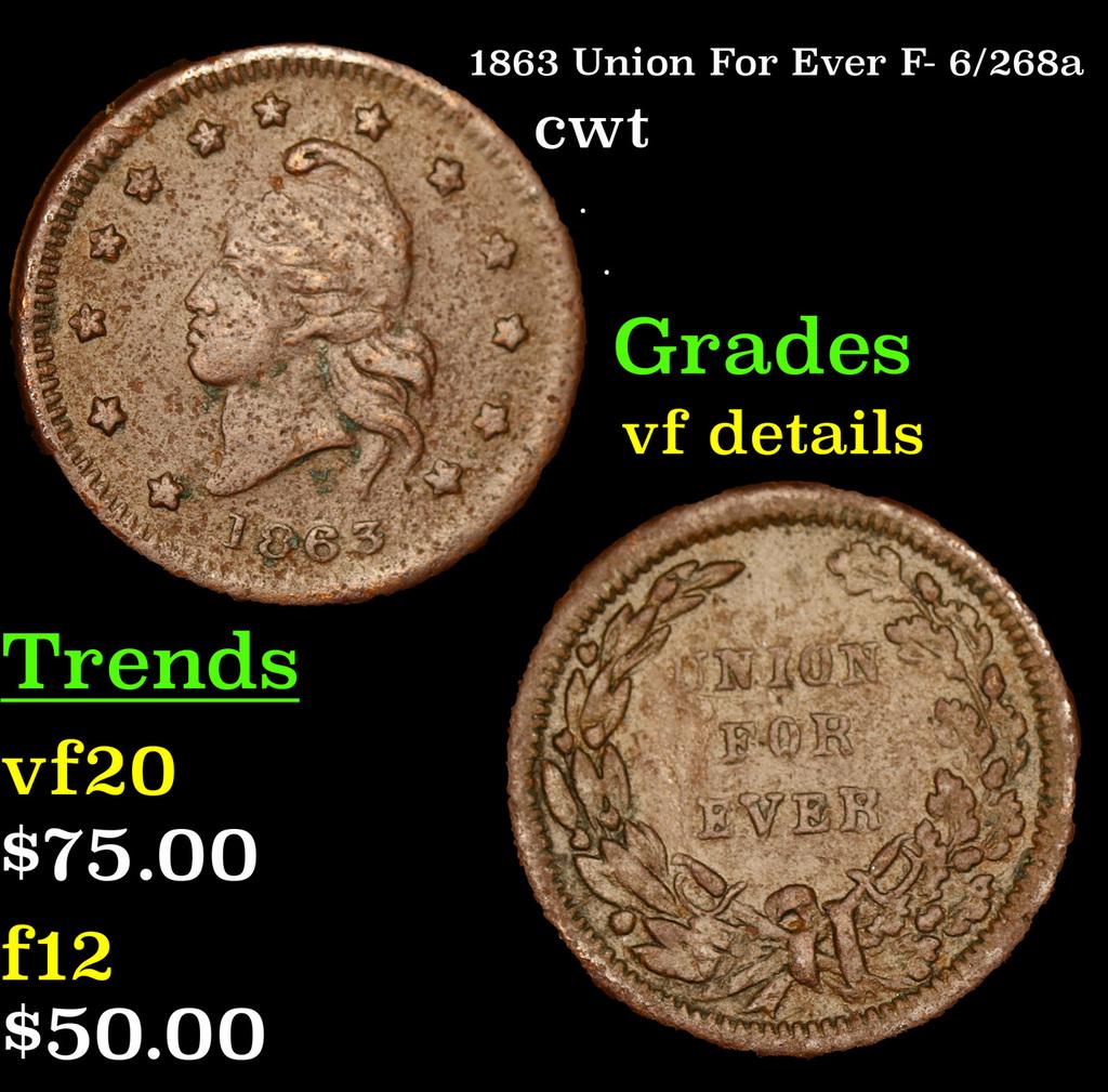 1863 Union For Ever Civil War Token F- 6/268a 1c Grades vf details (1 of 3)