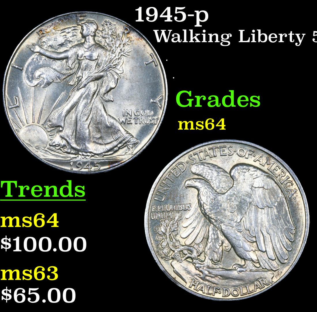 1945-p Walking Liberty Half Dollar 50c Grades Choice Unc (1 of 3)