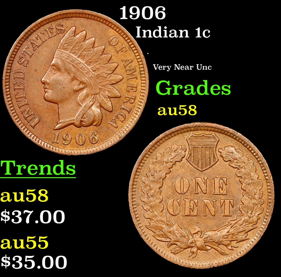 1906 Indian Cent 1c Grades Choice AU/BU Slider (1 of 3)