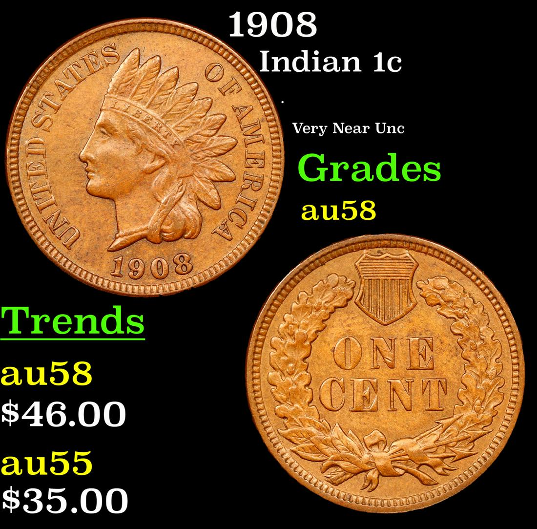 1908 Indian Cent 1c Grades Choice AU/BU Slider (1 of 3)