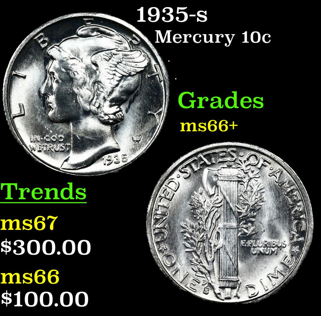 1935-s Mercury Dime 10c Grades GEM++ Unc (1 of 3)