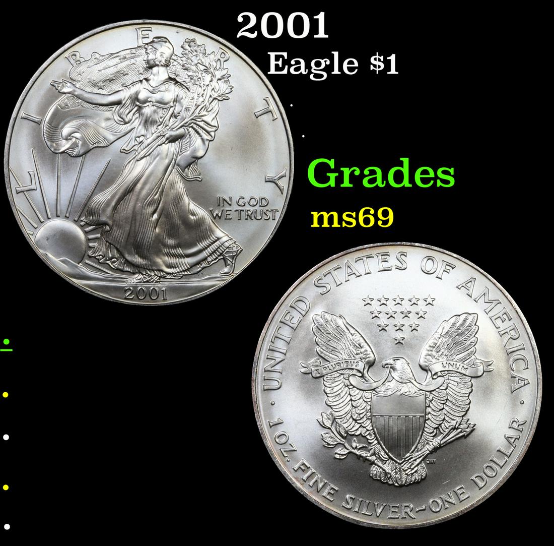 2001 Silver Eagle Dollar $1 Grades ms69 (1 of 3)