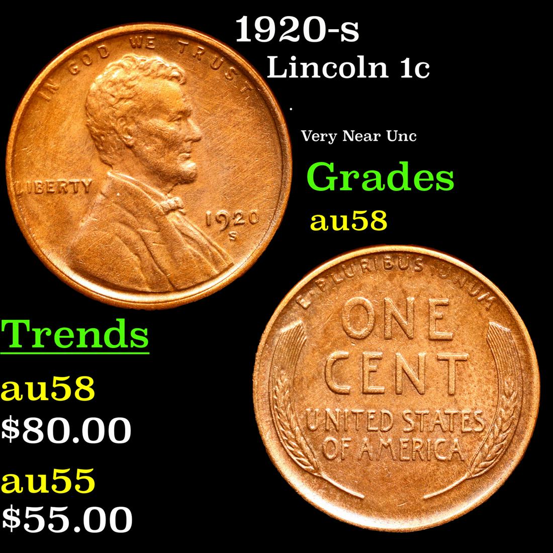 1920-s Lincoln Cent 1c Grades Choice AU/BU Slider (1 of 3)