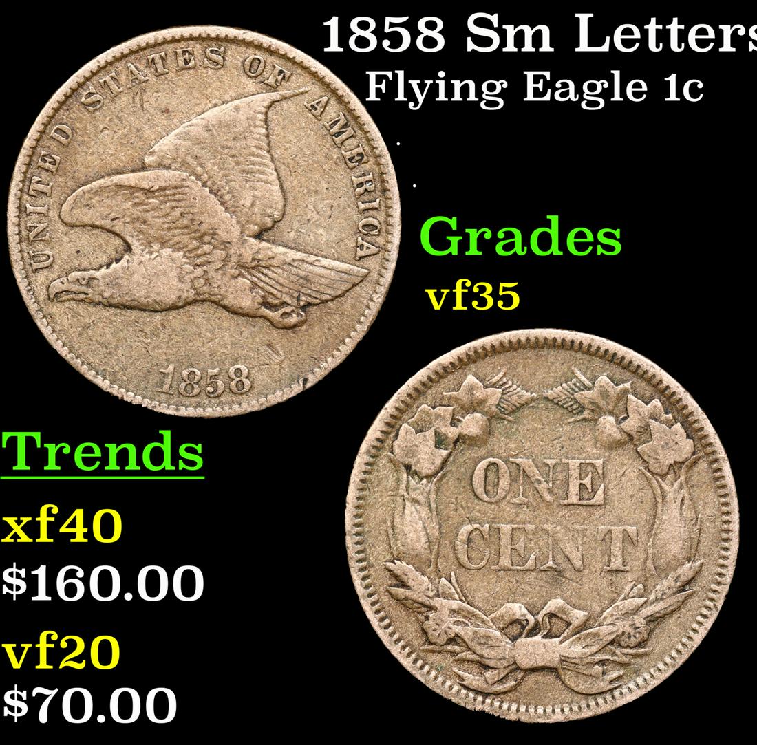 1858 Sm Letters Flying Eagle Cent 1c Grades vf++ (1 of 3)