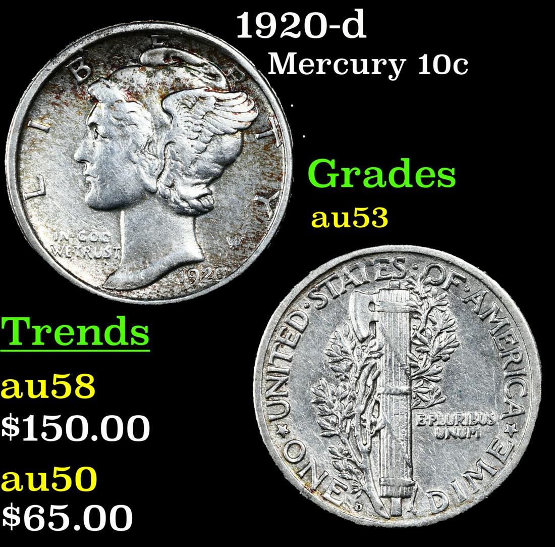 1920-d Mercury Dime 10c Grades Select AU (1 of 3)