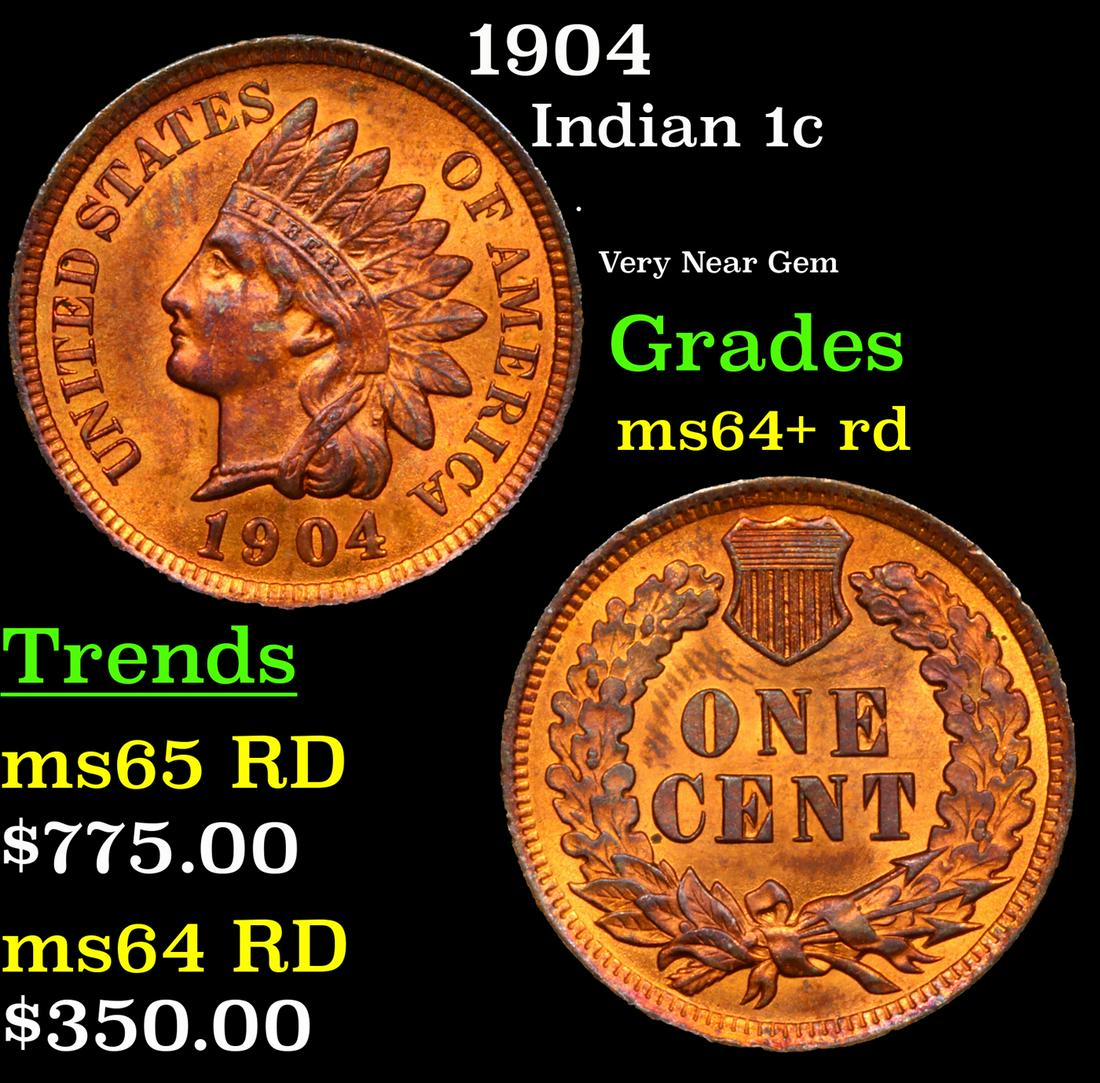 1904 Indian Cent 1c Grades Choice+ Unc RD (1 of 3)