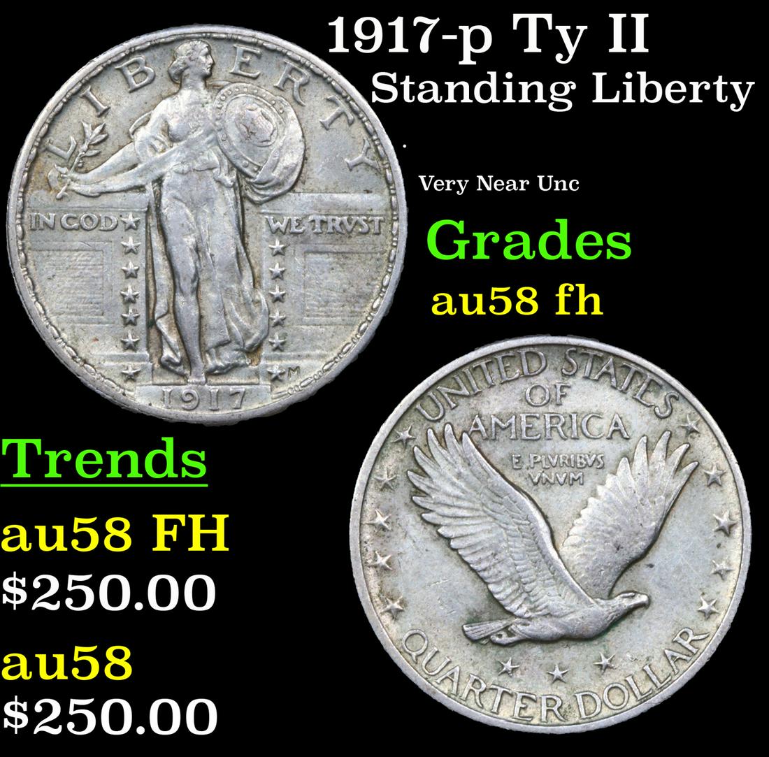 1917-p Ty II Standing Liberty Quarter 25c Grades Choice AU/BU Slider FH (1 of 3)