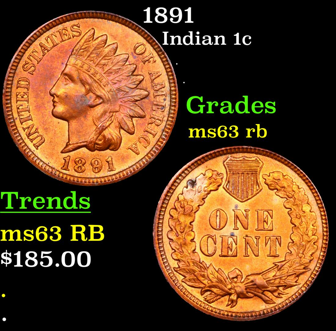 1891 Indian Cent 1c Grades Select Unc RB (1 of 3)