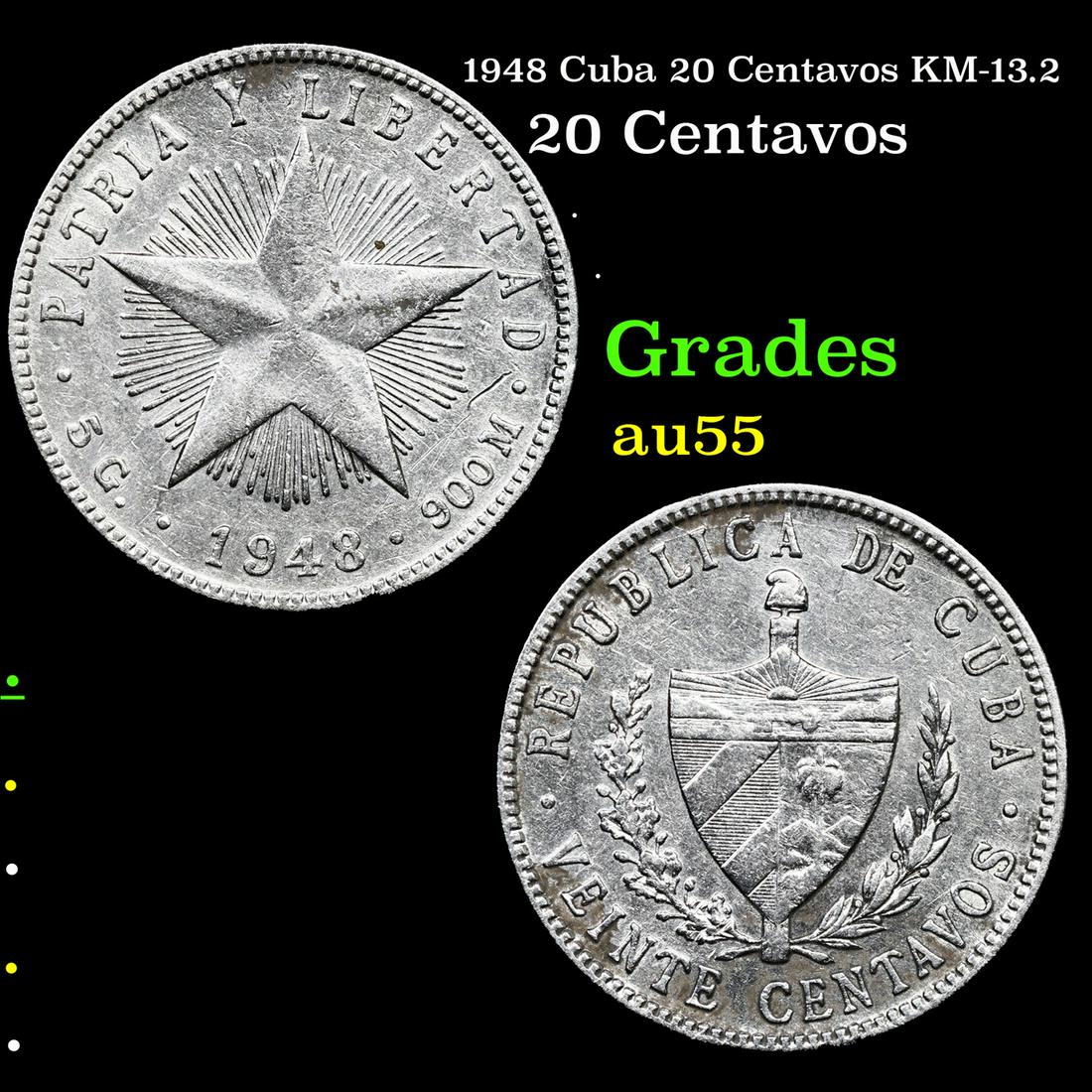 1948 Cuba 20 Centavos Centavos KM-13.2 Grades Choice AU (1 of 3)
