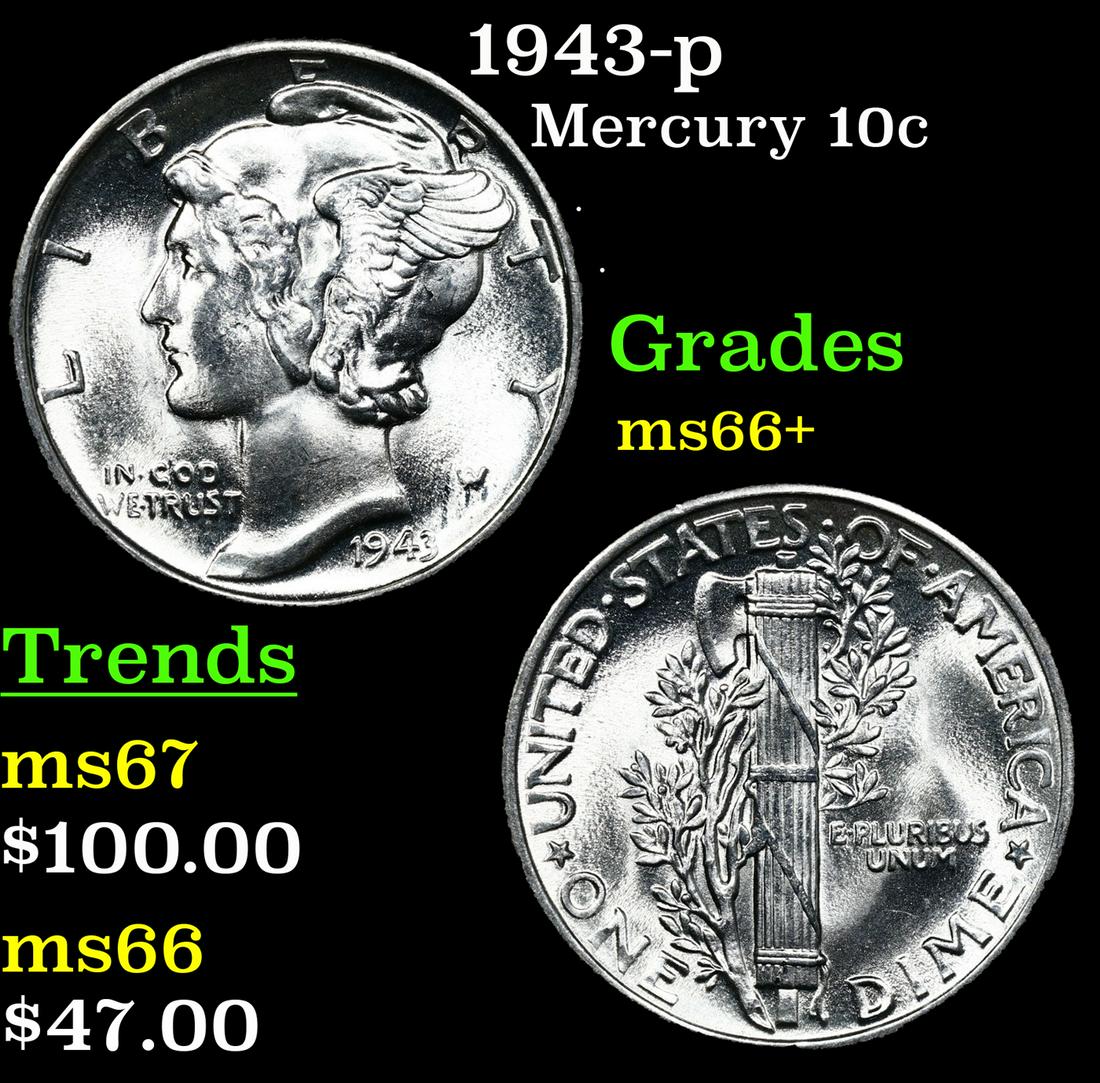 1943-p Mercury Dime 10c Grades GEM++ Unc (1 of 3)
