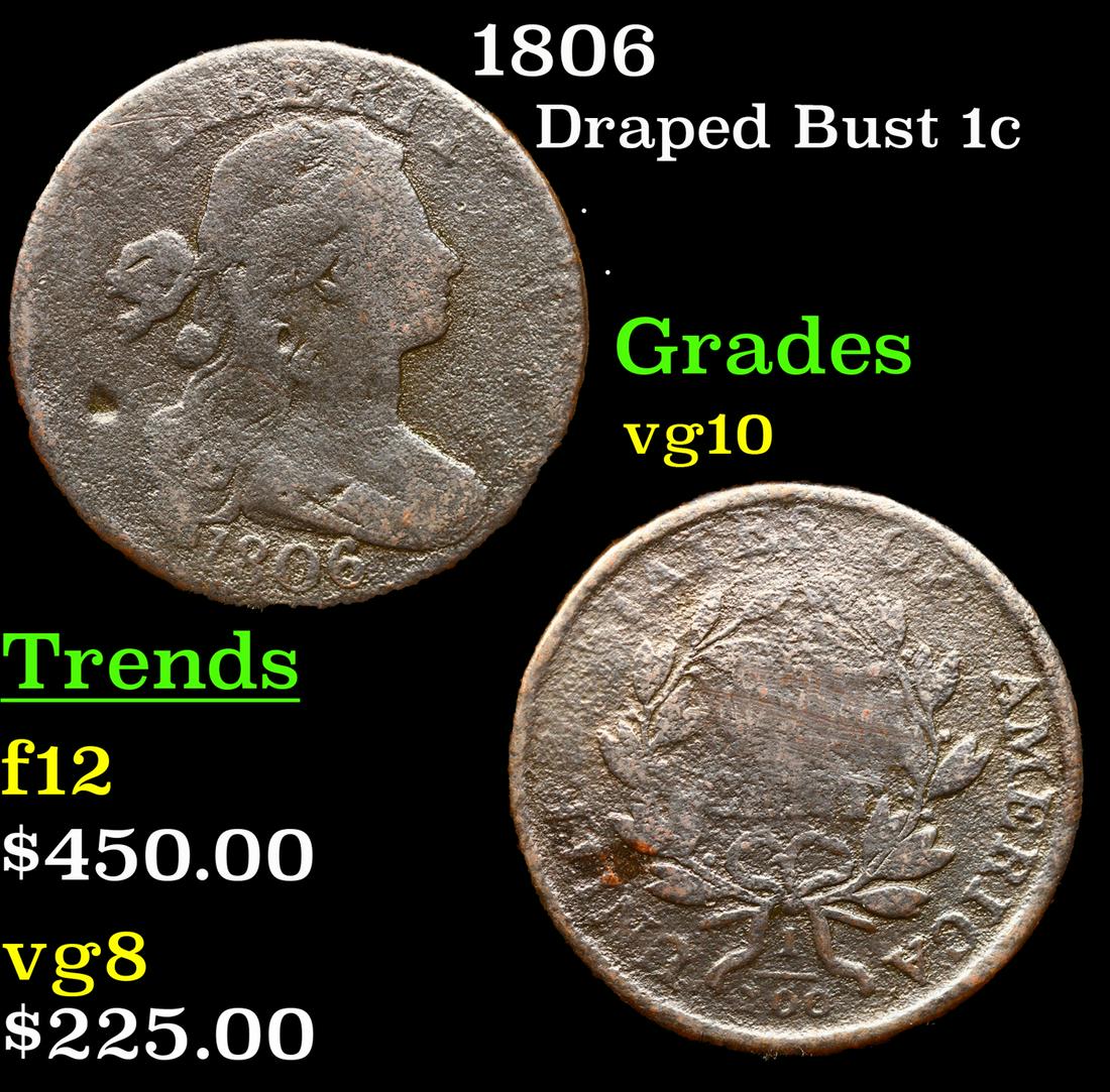 1806 Draped Bust Large Cent 1c Grades vg+ (1 of 3)