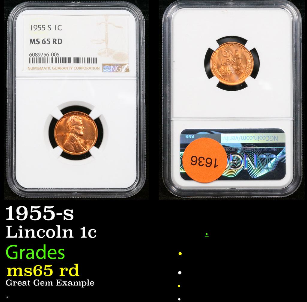 NGC 1955-s Lincoln Cent 1c Graded ms65 rd By NGC (1 of 3)