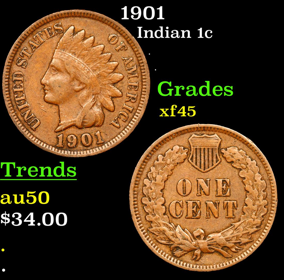 1901 Indian Cent 1c Grades xf+ (1 of 3)