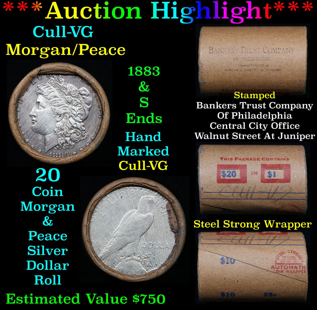 ***Auction Highlight*** 1883 Morgan & S Peace Ends Cull-VG Mixed Morgan/Peace Silver Dollar Shotgun (1 of 6)