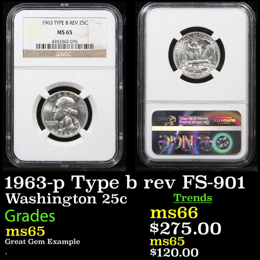 NGC 1963-p Washington Quarter Type b rev FS-901 25c Graded ms65 By NGC (1 of 3)