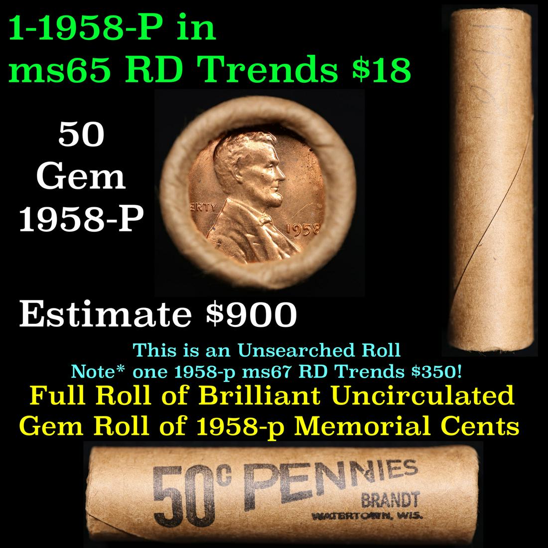 Shotgun Lincoln 1c roll, 1958-p 50 pcs Brandt Wrapper (1 of 4)