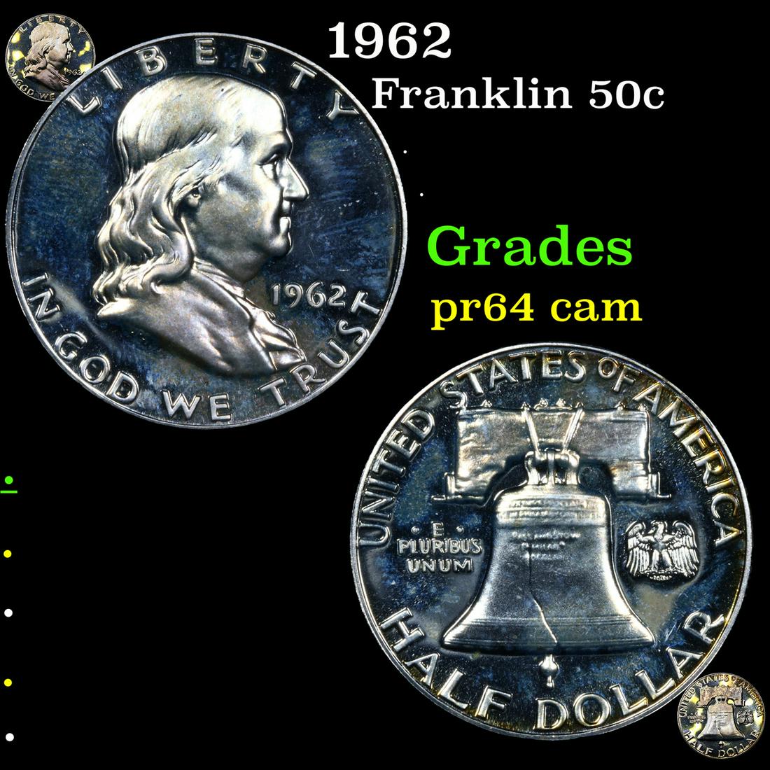 Proof 1962 Franklin Half Dollar 50c Grades Choice Proof Cameo (1 of 7)