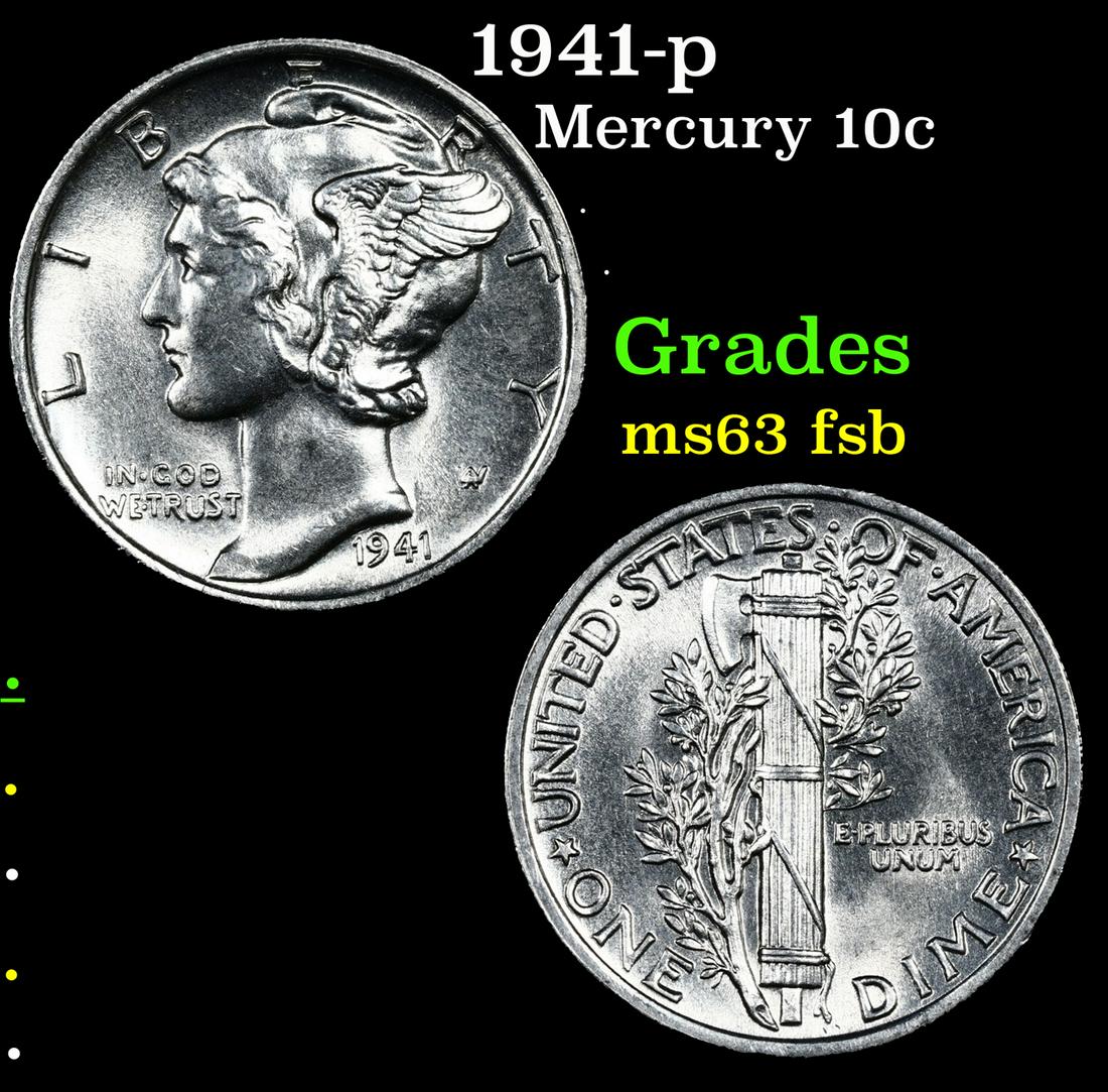 1941-p Mercury Dime 10c Grades Select Unc FSB (1 of 3)