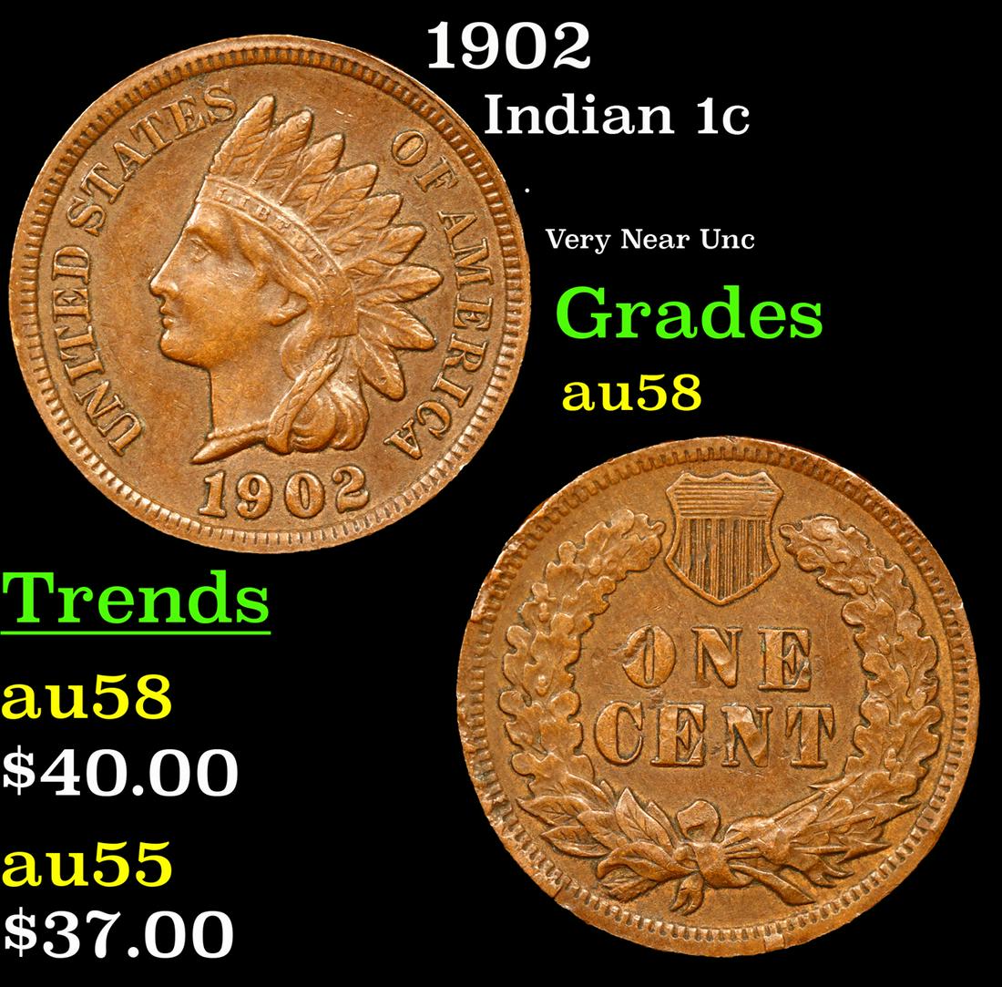 1902 Indian Cent 1c Grades Choice AU/BU Slider (1 of 3)